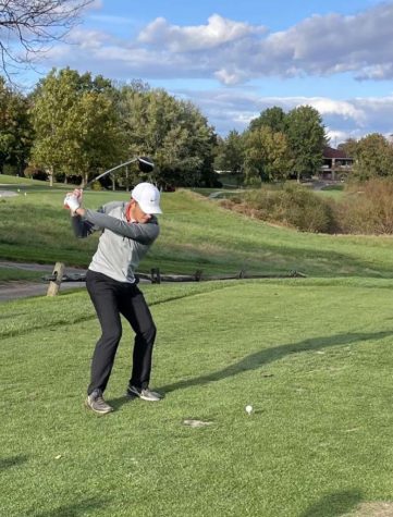 Maxx Rimdzius drives a ball at the PIAA State golf championship.