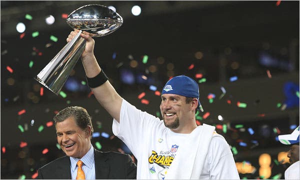 Big Ben hoists the Lombardi after his second Super Bowl win in 2009