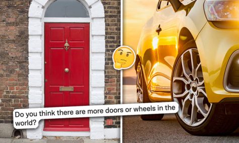 Do more people in our school believe that there are more doors or wheels in the world?
