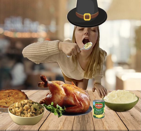 Kenzie Knight eating her scrumptious Thanksgiving dinner.
