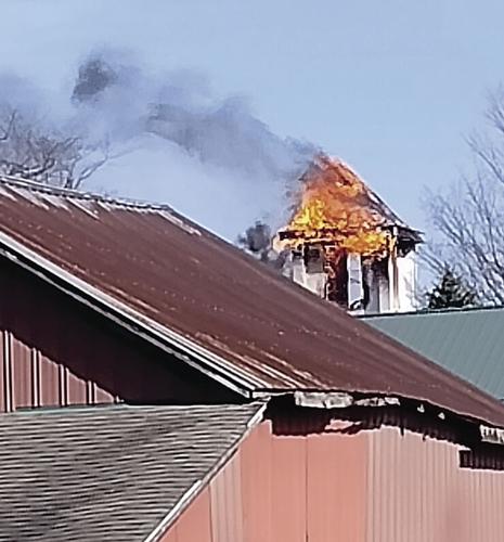 The church seen burning Monday afternoon