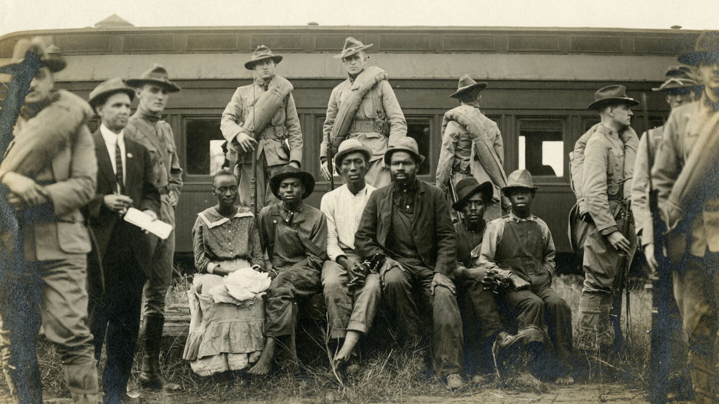 The accused prisoners in Buford, Georgia, before their trial. From left to right, Jane Daniel, Oscar Daniel, Toney Howell, Ed Collins, Isaiah Pirkle, and Ernest Knox