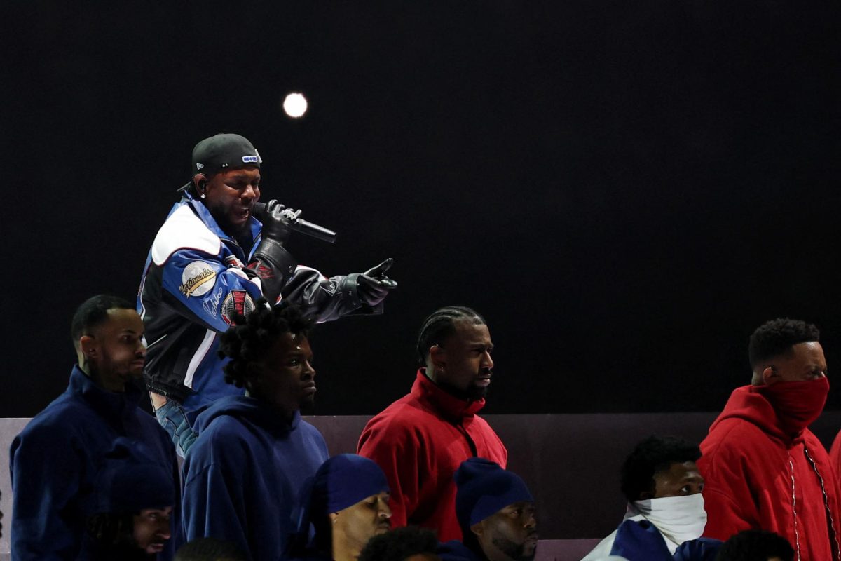 Feb 9, 2025; New Orleans, LA, USA; Recording artist Kendrick Lamar performs during halftime Super Bowl LIX at Caesars Superdome. Mandatory Credit: Geoff Burke-Imagn Images